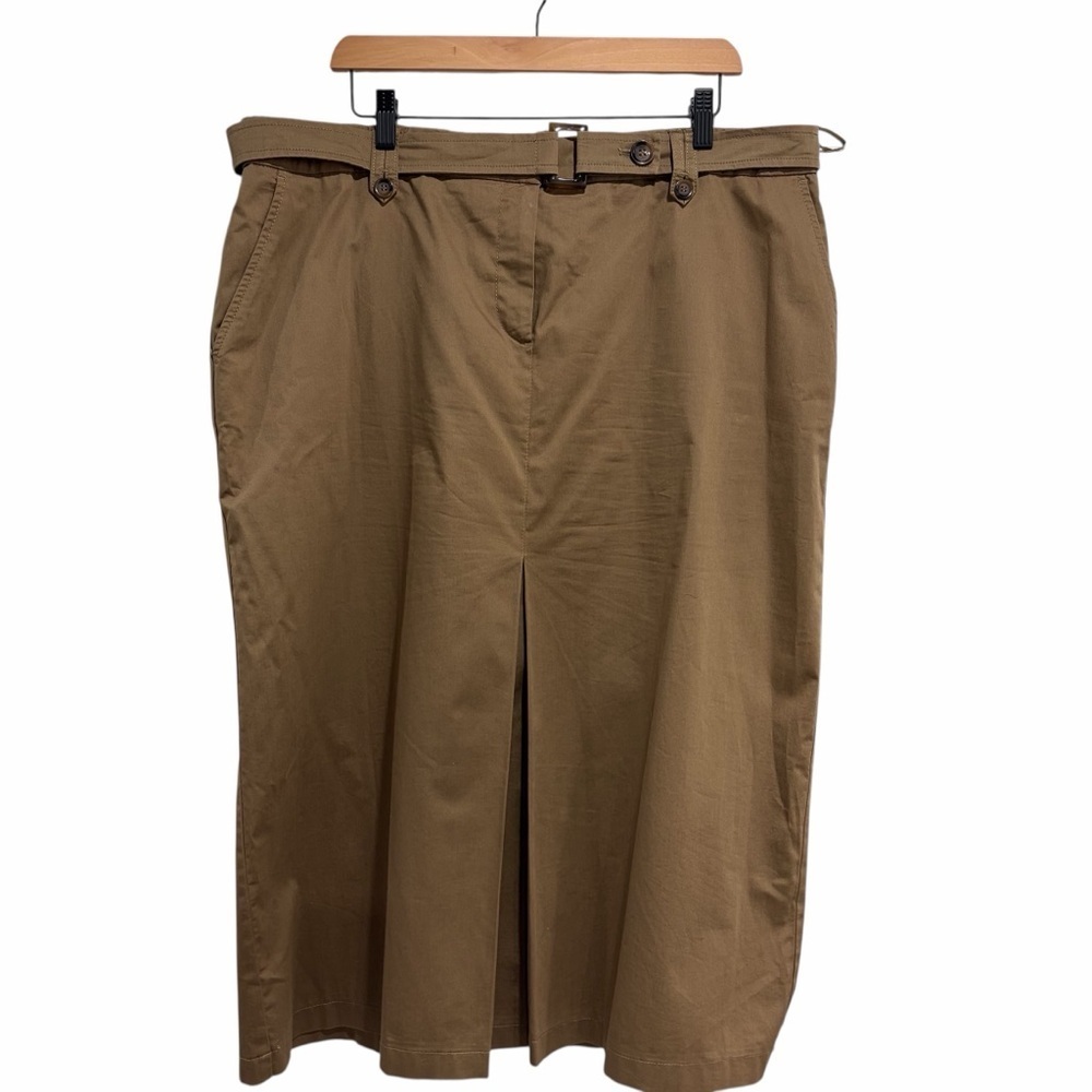 Samoon Midi Khaki Women's Skirt Pleated with Belt and Pockets Cotton
